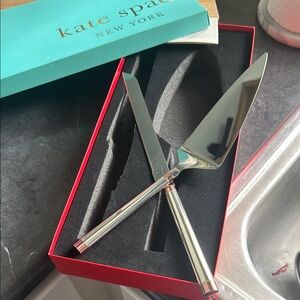 Kate Spade Silver Cake Knife and Server Set with Rose Gold